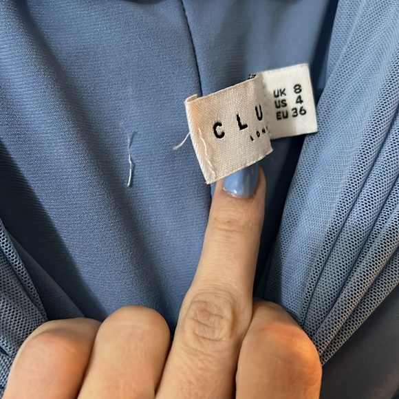 CLUB LONDON PRETTY PERFECT POWDER BLUE MATERNITY RUCHED MESH BARDOT MAXI DRESS - Picture 16 of 16